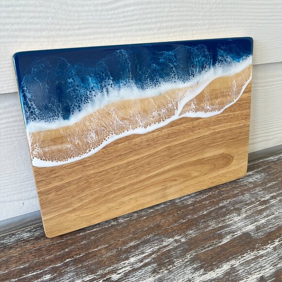 Ocean Waves Resin Wood Cutting Board Charcuterie Board Cheeseboard Beach House - Picture 5 of 5